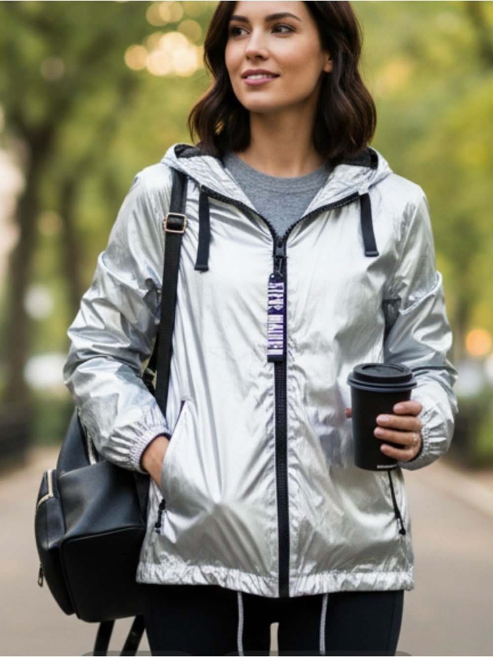 Steve Madden 2-in-1 Lightweight Windbreaker & Raincoat Silver L